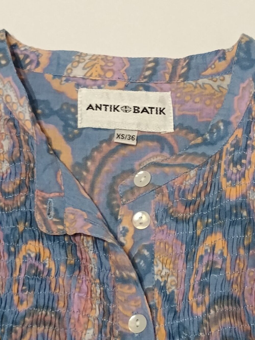 Antik Batik Blue Paisley Smocked Midi Maxi Dress Women’s XS Boho Long Sleeve - Picture 5 of 10
